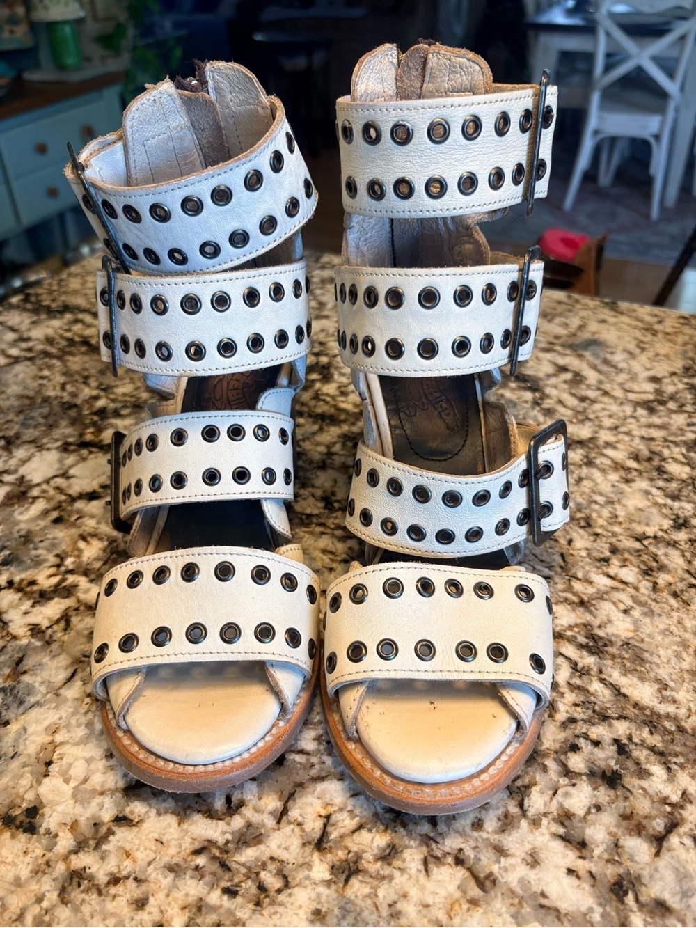 Freebird by Steven White Multi-Grommet Leather Strappy Sandals worn once.